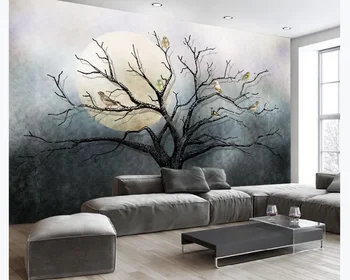 Pielāgotus foto tapetes, sienas Ķīniešu stilā mākslas anotācija ziediem un putniem big tree TV fonā sienas gleznojums