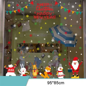 Priecīgus Ziemassvētkus Logu, Sienas Uzlīmes, Santa Klauss, Ziemassvētku Eglīte, Sniegavīrs Sniegpārslas Noņemama Stikla Uzlīme Mājas Mākslas Decal Apdare 0