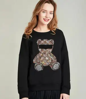 Rhinestones eiropā dizaina Galvaskausa meiteņu top hooies Modes Streetwear O Apkakli, garām Piedurknēm, sieviešu sporta Krekls karstā pārdošanas Kokvilnas Plus Si