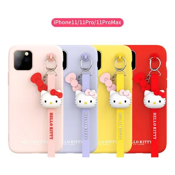 Sanrio Kawaii Hello Kitty par Iphone11 Aproce Telefonu Gadījumā Siksniņa, lai Iphone11Pro Šķidro Silikonu Triecienizturīgs seguma