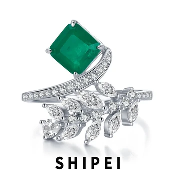SHIPEI Vintage 925 Sterling Silver 7*7 MM Emerald Baltā Safīra Akmens Gadadienu Puse Elegants Gredzens Sievietēm Smalkas Rotaslietas