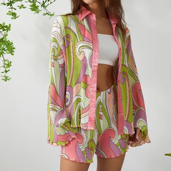 Sieviešu Modes Flower/ Neregulāru Drukāšanu, Divi-gabals Apģērbu Komplekts ar garām Piedurknēm Blūze Topi un Taisnu kāju Bikses, Uzvalks 4