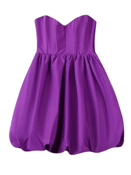 Sieviešu Modes Purpura Loose Fit Krokas Mini Kleita 2022 Jaunu Strapless Bez Piedurknēm Raibs Fairycore Vestidos Mujur