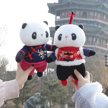Stilīgs Plīša Jaunu cute upscale Svētku Tang uzvalks panda izšuvumi tautas stila rotaļlietu sēžot giant panda lelle Ķīniešu stilā dāvana