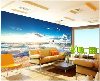 tapešu 3 d mājas dekoru custom sienas Jūras pludmales viļņi kaiju delfīni ainavu foto tapetes dzīvojamā istabā 1