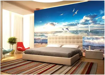tapešu 3 d mājas dekoru custom sienas Jūras pludmales viļņi kaiju delfīni ainavu foto tapetes dzīvojamā istabā 3