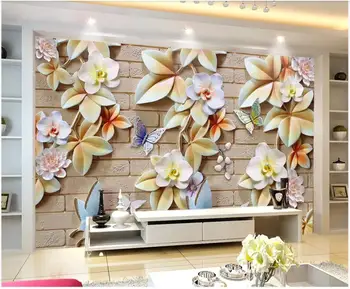 WDBH Pielāgotus foto 3d tapetes Butterfly orhideju ziedu palīdzības tv fonā mājas dekors dzīvojamā istaba tapetes sienām 3 d