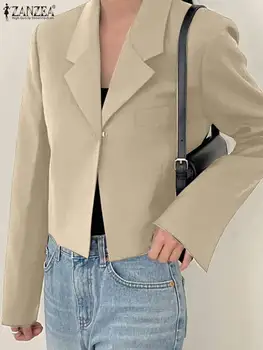ZANZEA Biroja Dāma Streetwear žakete Sievietēm Visu maču ar garām Piedurknēm Pocketless Īsa Žakete Modes Rudenī 2022 Ikdienas Uzvalki