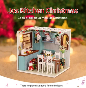 Ziemassvētku Preces DIY 3D Miniatūra leļļu Namiņš Komplekts Koka Māja, Virtuve, Istaba Lodziņā Mēbelēm Jaunā Gada Dāvanu-Rotaļlietas Bērniem