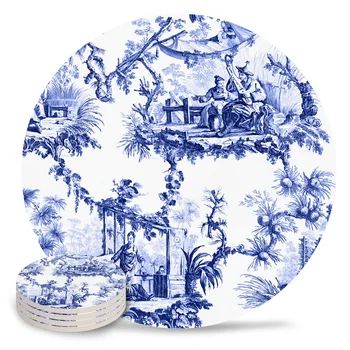 Zila Chinoiserie Toile Keramikas Paliktņi Ūdensizturīgs Tējas Tase Mat Mūsdienu Mājas Dekoru Kafijas Galda Dekori Paliktņi Brilles