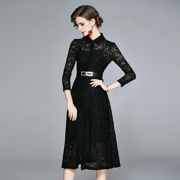 ZUOMAN Sieviešu Rudens Elegants Mežģīņu Kleita Krekls Augstas Kvalitātes Ilgi Biroja Dāma Puse Drēbes Femme Dizaineru, Vintage Black Vestidos